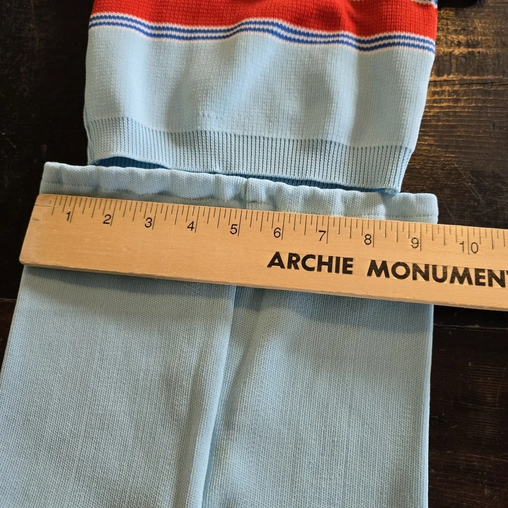 Vintage 60s Toddler Knit Outfit Size One / 12 Mo Sweater Shorts Blue Red‎ Stripe